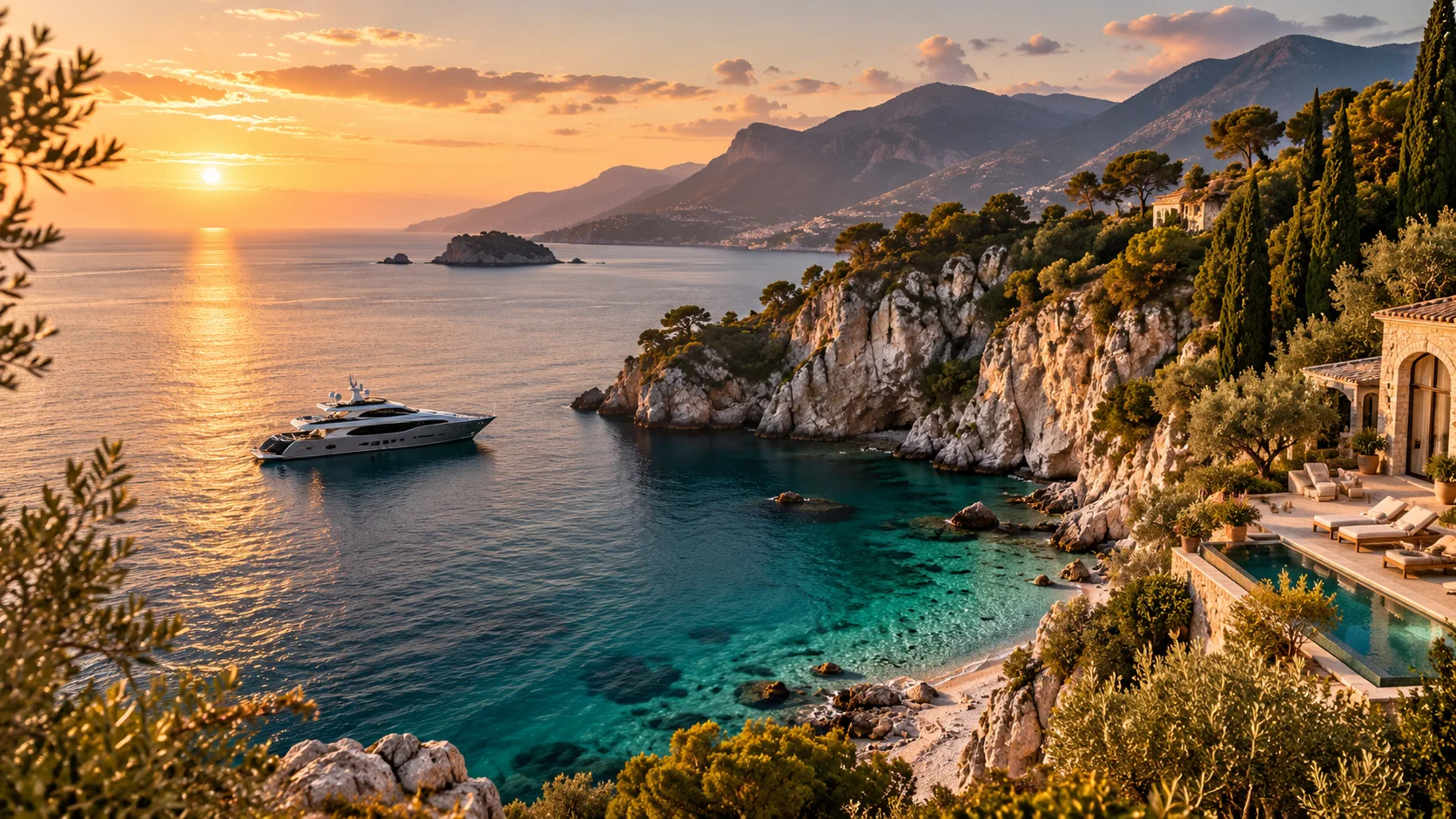 Private yacht in a serene Mediterranean cove